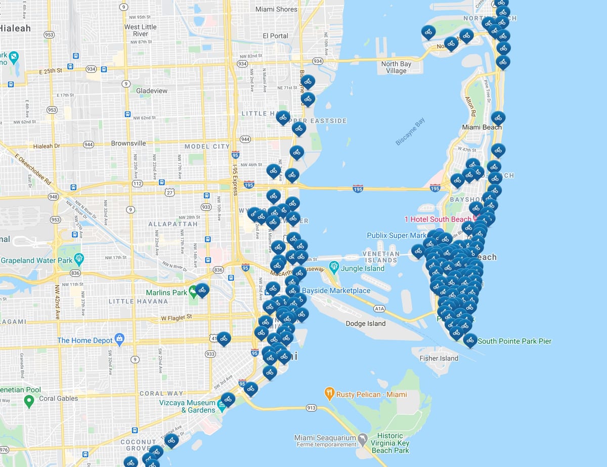 マイアミシティバイクの地図