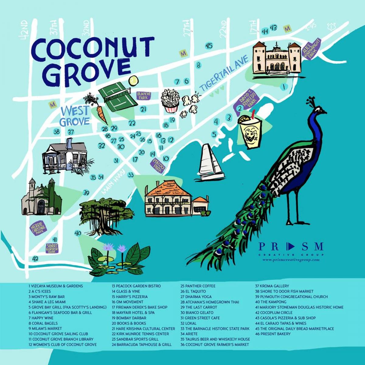 地図のココナッツグローブマイアミ